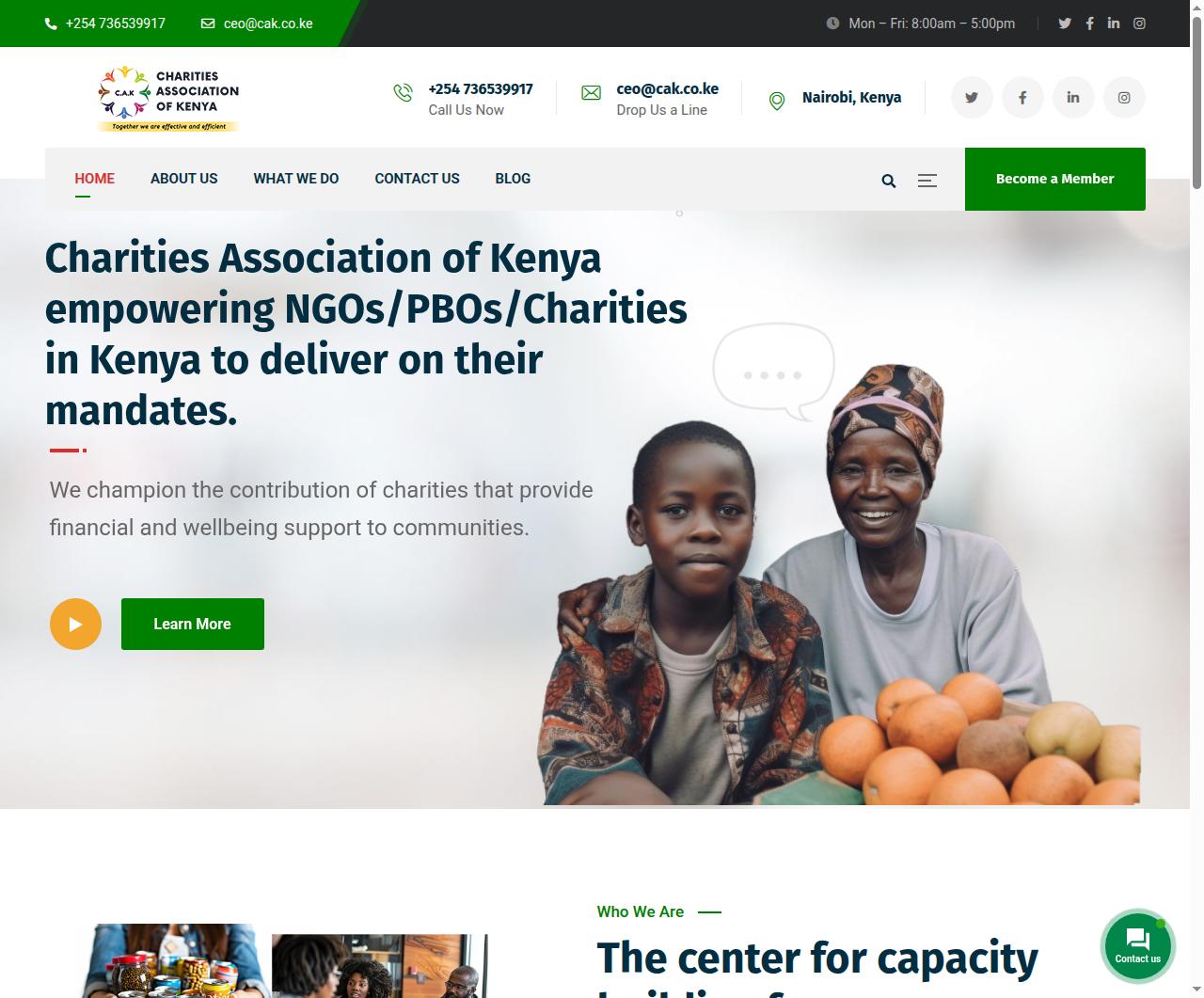 Screenshot of the Charities Association of Kenya (CAK) project