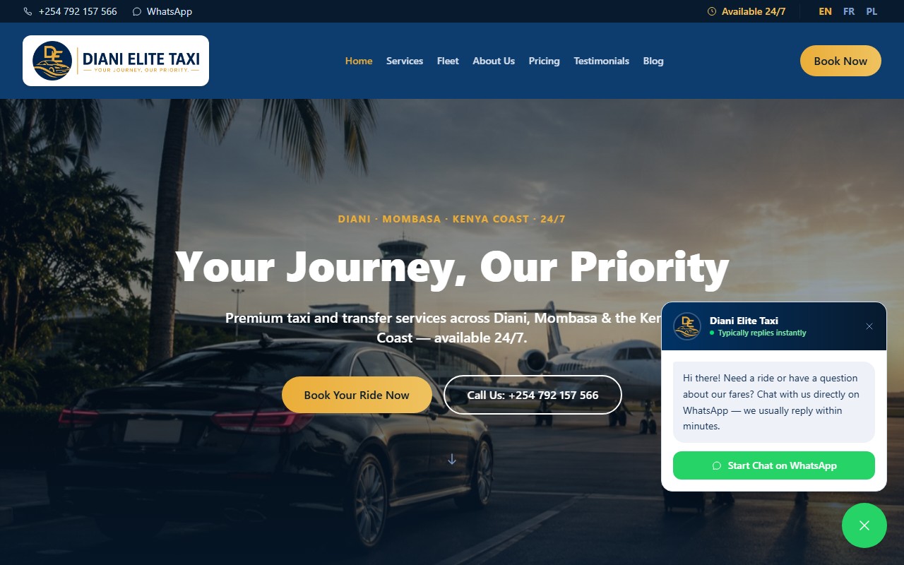 Screenshot of the Diani Elite Taxi project