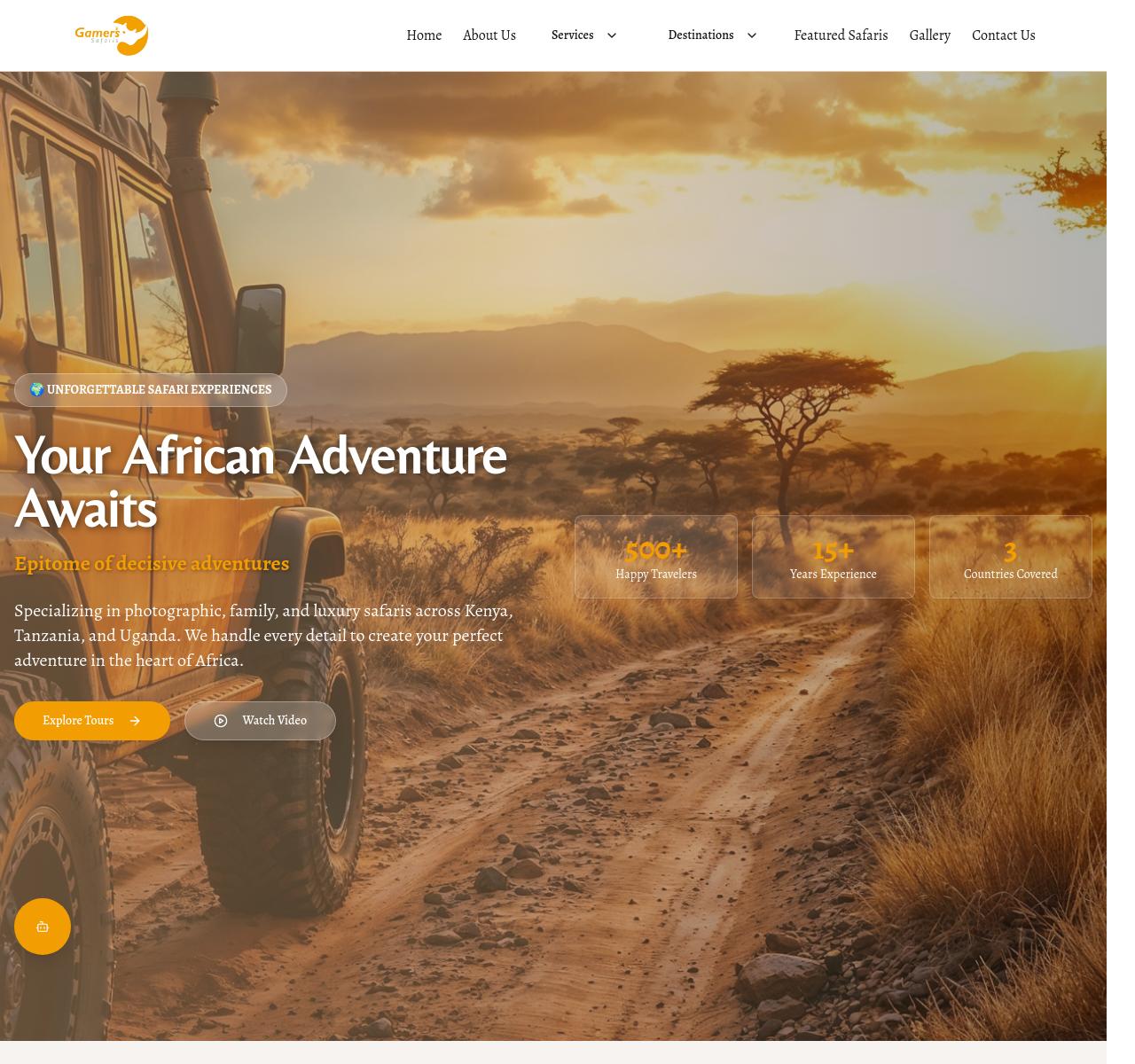 Screenshot of the Gamers Safaris project