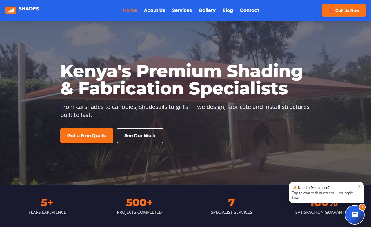 Screenshot of the Shades & Fabrication Kenya project