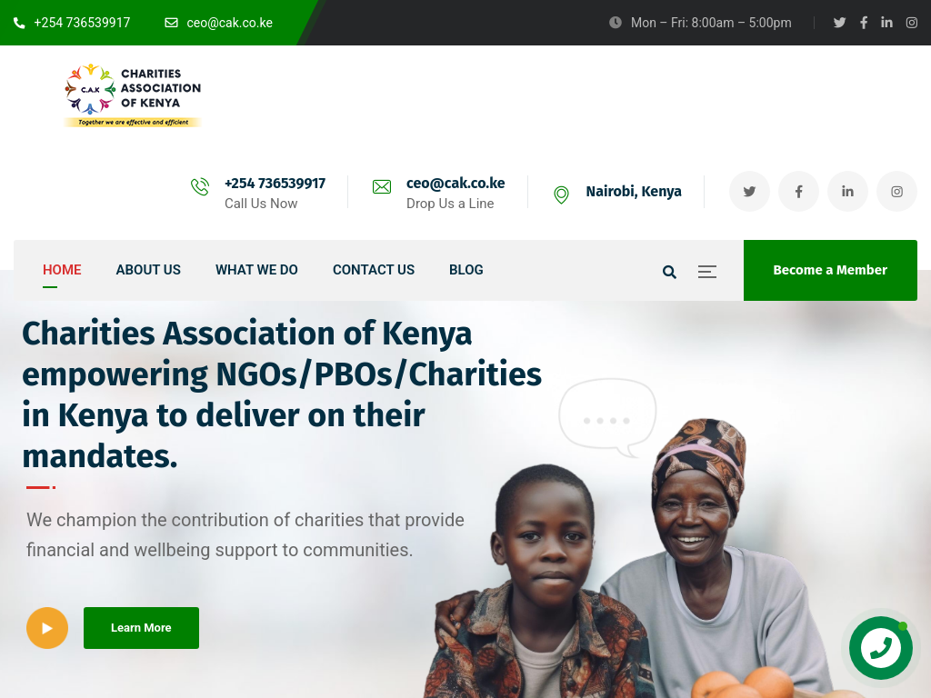 Screenshot of the Charities Association of Kenya (CAK) project