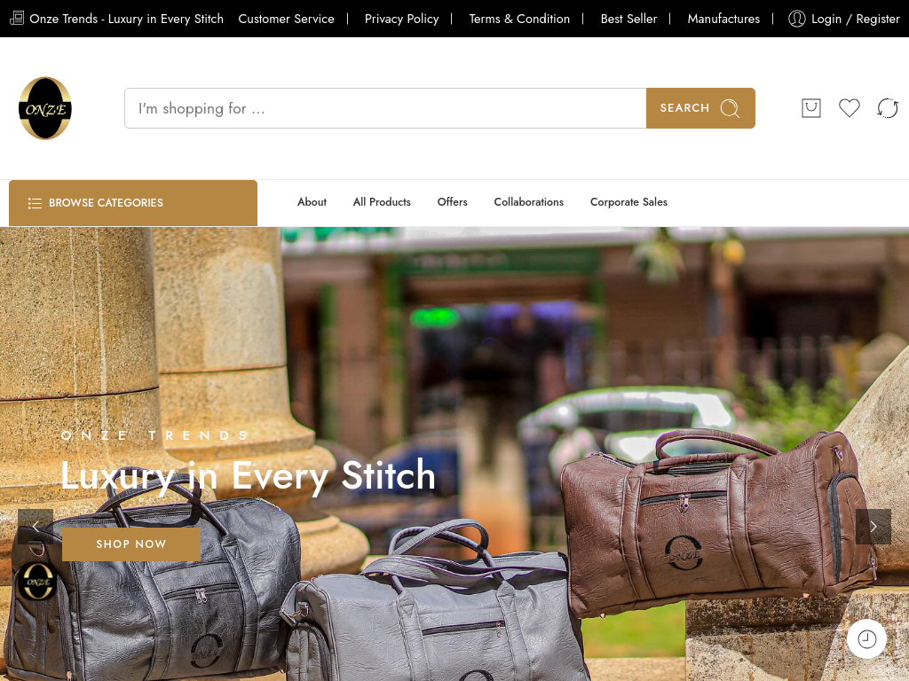 Screenshot of the Onze Trends E-commerce project