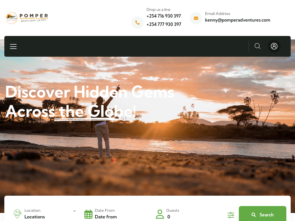 Screenshot of the Pomper Adventures travel website